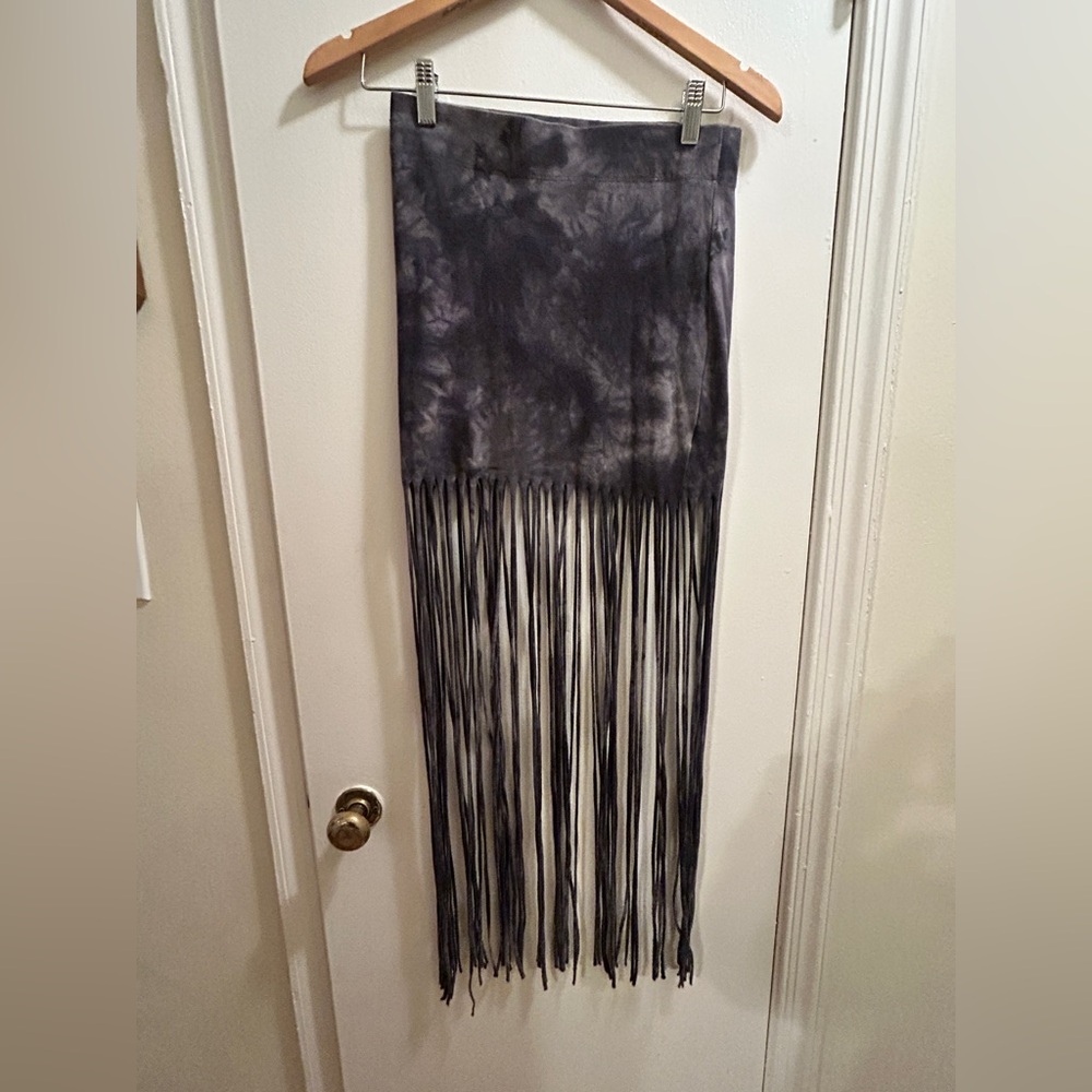 Nollie Black Tie-Dye Maxi Skirt with Fringe Bellydance festival cute costume